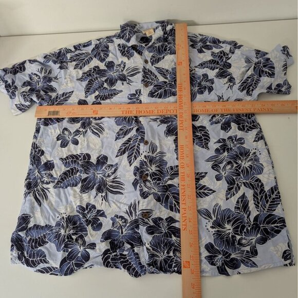 Jos A Bank Silk Floral Hawaiian Shirt Mens XL Blue Aloha Tropical Short Sleeve - Picture 6 of 8